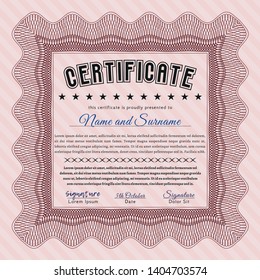 Red Classic Certificate template. Nice design. With guilloche pattern. Detailed. 