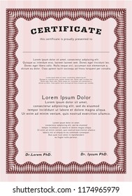 Red Classic Certificate template. Perfect design. With guilloche pattern. Detailed. 