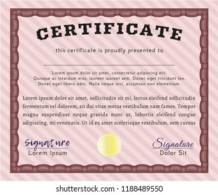 Red Classic Certificate template. Perfect design. Detailed. With guilloche pattern and background. 