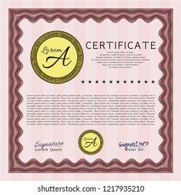 Red Classic Certificate template. Perfect design. With great quality guilloche pattern. Vector illustration. 