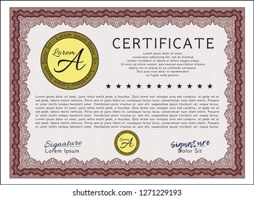Red Classic Certificate template. With quality background. Nice design. Detailed. 
