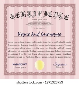 Red Classic Certificate template. With quality background. Vector illustration. Sophisticated design. 