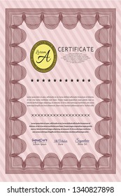 Red Classic Certificate template. Retro design. With complex background. Vector illustration. 