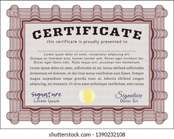Red Classic Certificate template. Retro design. Detailed. Complex background. 