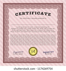 Red Classic Certificate template. Superior design. With quality background. Vector illustration. 