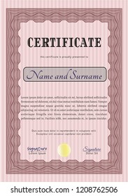 Red Classic Certificate template. Superior design. Vector illustration. With great quality guilloche pattern. 