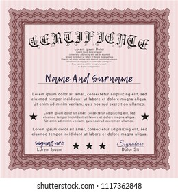 Red Classic Certificate template. Vector illustration. With complex linear background. Money style design. 