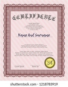 Red Classic Certificate template. Vector illustration. Complex background. Beauty design. 