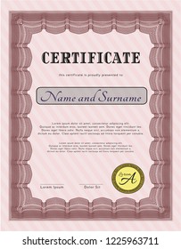 Red Classic Certificate template. Vector illustration. With guilloche pattern and background. Good design. 