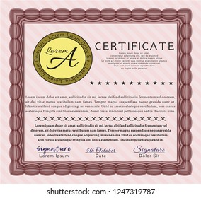 Red Classic Certificate template. Vector illustration. Complex background. Superior design. 