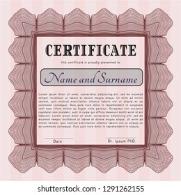 Red Classic Certificate template. Vector illustration. With linear background. Lovely design. 