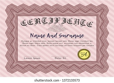 Red Classic Certificate template. Vector illustration. With background. Money style design. 