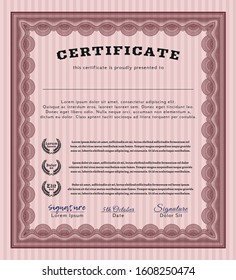 Red Classic Certificate template. Vector illustration. With background. Beauty design. 