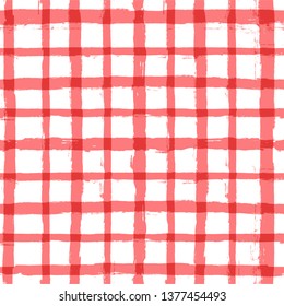 Red classic checkered tablecloth vector pattern. table cloth Seamless background. Paint Lines, ink brush strokes. square stripes Modern paintbrush line.  stripes girly backdrop - Vector