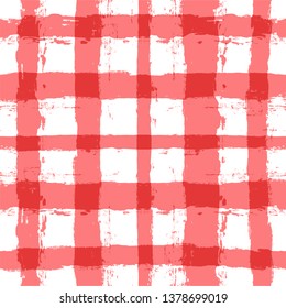 Red classic checkered tablecloth vector pattern. table cloth Seamless background. Paint Lines, ink brush strokes. square stripes Modern paintbrush line.  stripes girly backdrop - Vector