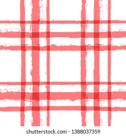 Red classic checkered tablecloth vector pattern. table cloth Seamless background. Paint Lines, ink brush strokes. square stripes Modern paintbrush line.  stripes girly backdrop - Vector