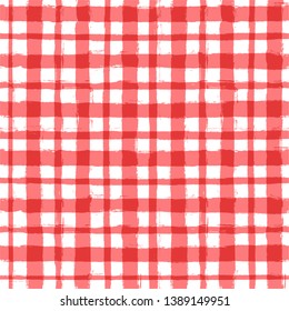 Red classic checkered tablecloth vector pattern. table cloth Seamless background. Paint Lines, ink brush strokes. square stripes Modern paintbrush line.  stripes girly backdrop - Vector