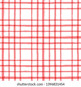 Red classic checkered tablecloth vector pattern. table cloth Seamless background. Paint Lines, ink brush strokes. square stripes Modern paintbrush line.  stripes girly backdrop - Vector