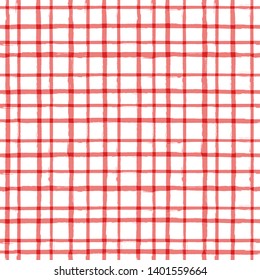 Red classic checkered tablecloth vector pattern. table cloth Seamless background. Paint Lines, ink brush strokes. square stripes Modern paintbrush line.  stripes girly backdrop - Vector