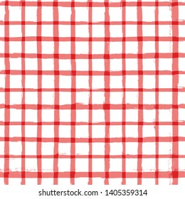 Red classic checkered tablecloth vector pattern. table cloth Seamless background. Paint Lines, ink brush strokes. square stripes Modern paintbrush line.  stripes girly backdrop - Vector