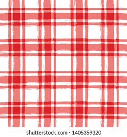 Red classic checkered tablecloth vector pattern. table cloth Seamless background. Paint Lines, ink brush strokes. square stripes Modern paintbrush line.  stripes girly backdrop - Vector