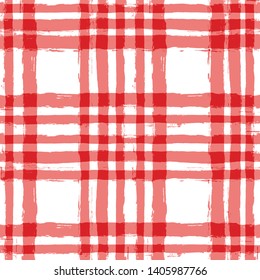 Red classic checkered tablecloth vector pattern. table cloth Seamless background. Paint Lines, ink brush strokes. square stripes Modern paintbrush line.  stripes girly backdrop - Vector