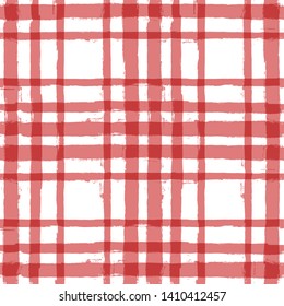 Red classic checkered tablecloth vector pattern. table cloth Seamless background. Paint Lines, ink brush strokes. square stripes Modern paintbrush line.  stripes girly backdrop - Vector