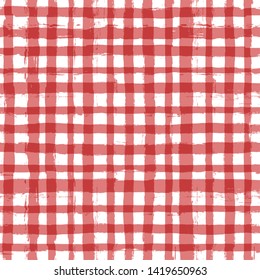 Red classic checkered tablecloth vector pattern. table cloth Seamless background. Paint Lines, ink brush strokes. square stripes Modern paintbrush line.  stripes girly backdrop - Vector