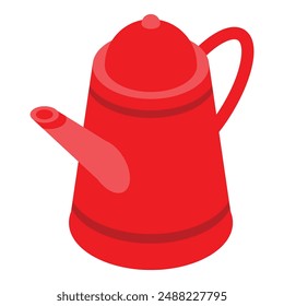 Red classic coffee pot serving hot beverage for breakfast time, isolated on white background