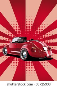 red classic convertible, retro styled illustration