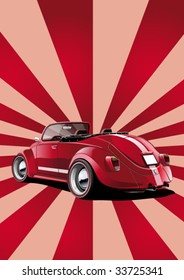 red classic convertible, retro styled illustration