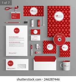 Red classic corporate identity template design with geometric pattern. Business stationery