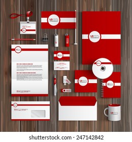 Red classic corporate identity template design with white line. Business stationery