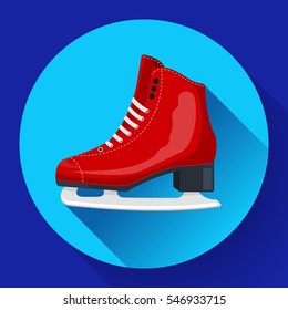 Red classic ice figure skates icon vector. Sport equipment. Side view.