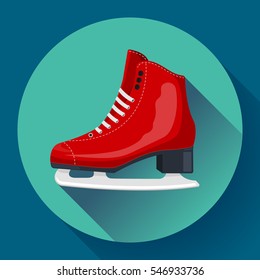 Red Classic Ice Figure Skates Icon Vector. Sport Equipment. Side View.