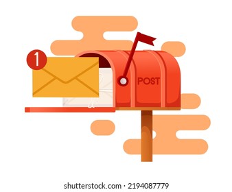 Red classic mailbox with paper envelope delivery concept vector illustration isolated on white background