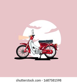 Moto clásico rojo en el marco