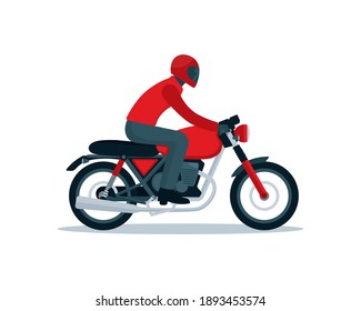 Red Classic motorcycle and rider in simple graphic isolated on white background vector illustration