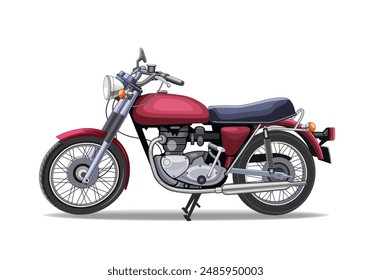 Red classic motorcycle vector illustration. Vintage motorbike isolated on white background for background design.