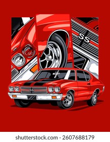Red Classic Muscle Car Design