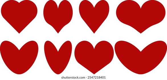 Red classic simple hearts set Vector icons for Valentine's day Love story symbol Flat logo Romantic amour beautiful shape