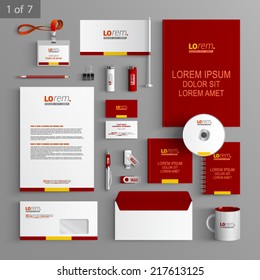 Red classic stationery template design with yellow central element. Documentation for business.