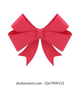 Red classic tied bow ribbon elegant festive present pack decorative element 3d icon realistic vector illustration. Fashion holiday bunch for surprise decor congratulations gift celebration design