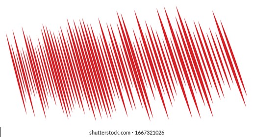 Rotes Zeichen. Vertikale Kratzer. Geteilte, dynamische Schnittlinien. Reißverschluss. Vertikale Streifen, Streifen
