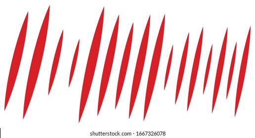 Marca de claw roja. Rasgos verticales. Líneas dinámicas de incisión. Marca de lágrima. Tiras verticales, estrías