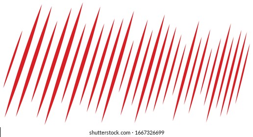Red claw mark. Vertical scratches. Slit, incision dynamic lines. Tear mark. Vertical strips, streaks