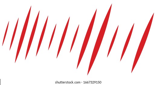 Red claw mark. Vertical scratches. Slit, incision dynamic lines. Tear mark. Vertical strips, streaks