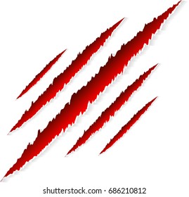 Red Claws scratches with animal used Claws scratches on white background withvector isolated 