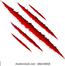 Red Claws scratches with animal used Claws scratches on white background withvector isolated 