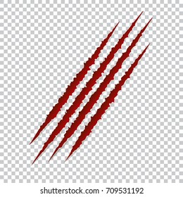 Red claws scratches - vector isolated. Talons cuts. Can be used for decoration, as design element at printing, textile, wallpaper, wrapping, textile